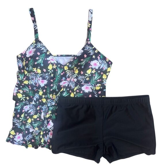 Women's Two Piece Tankini Sets Plus Size Swimsuit Layered Ruffle Boy Shorts 3XL - Picture 3 of 10